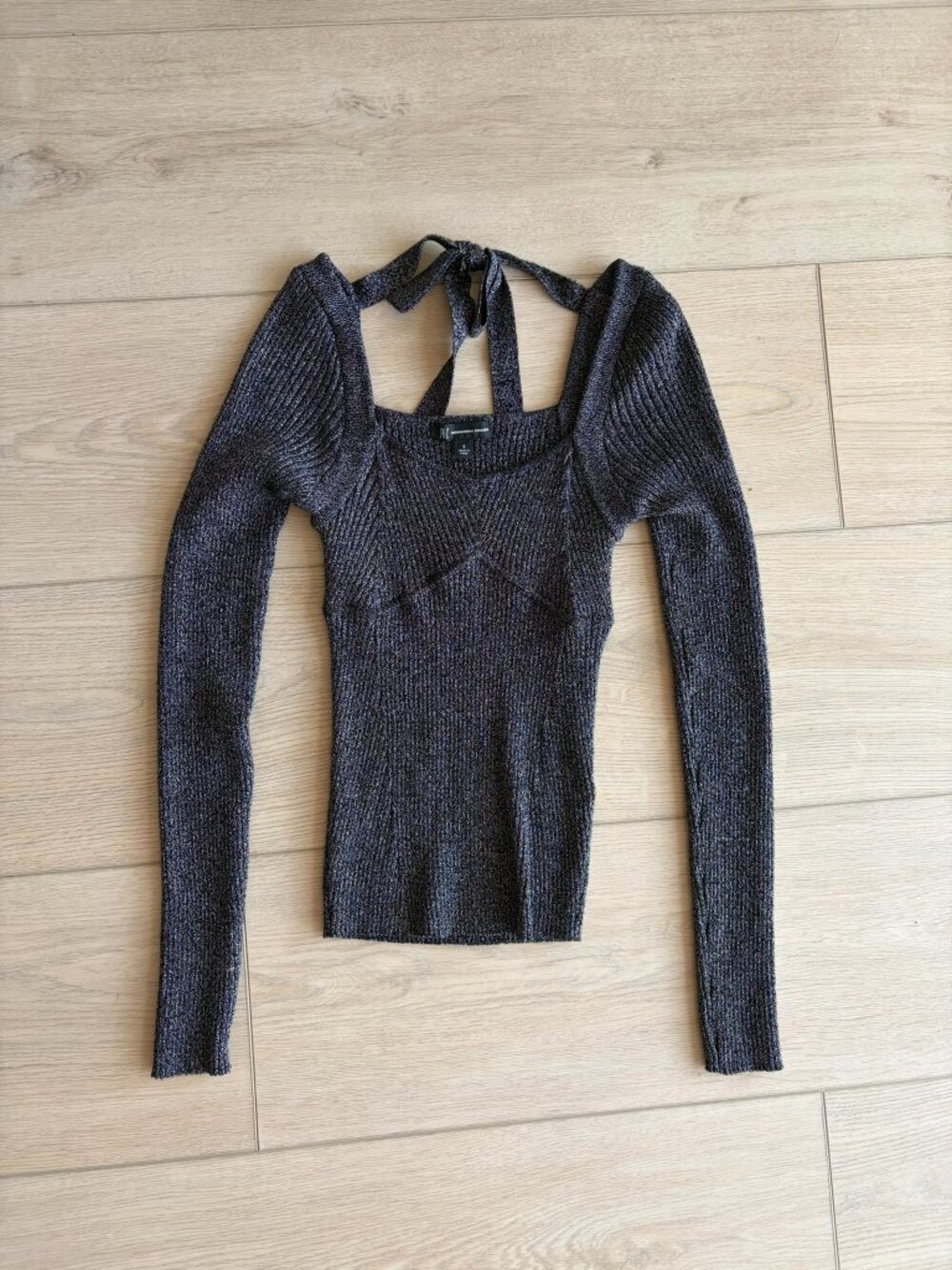 INC International Concepts Sz Small Dark Gray Square Neck Knit Sweater Top
